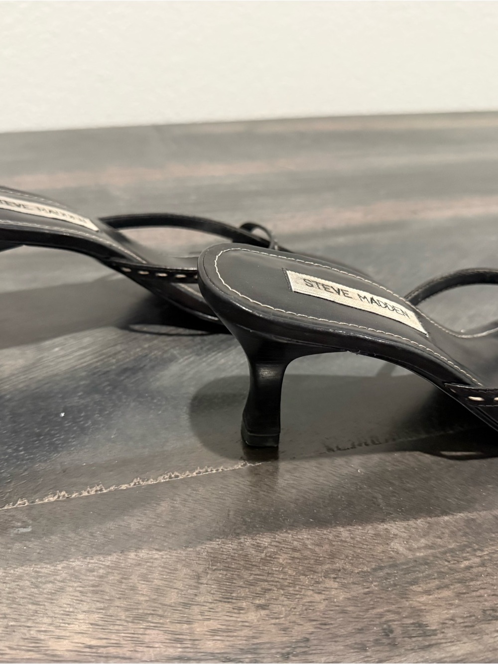 Steve Madden Black Strappy Mid-Kitten Heel Sandals - Picture 3 of 5